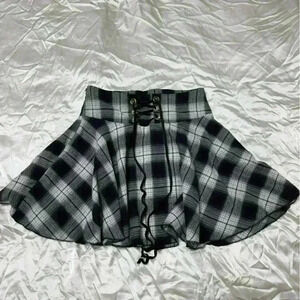 Plaid Skirt with Laces in Front Along Waist